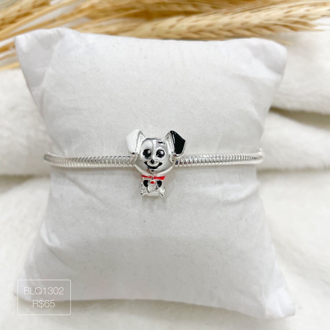 Berloque Mini Dálmata Completo Passador Esmaltado Prateado